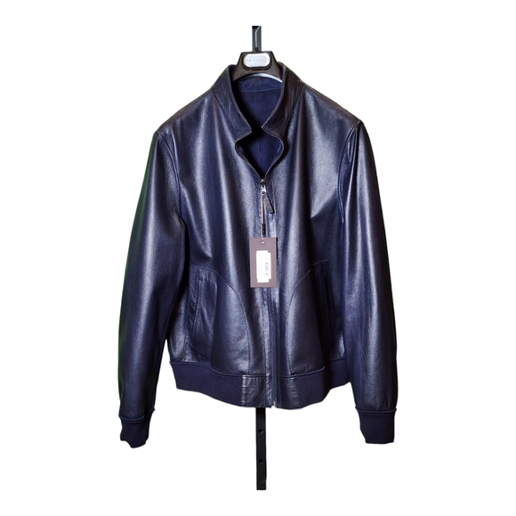 Navy Blue Goat Suede Reversible Jacket - Picture 2 of 4